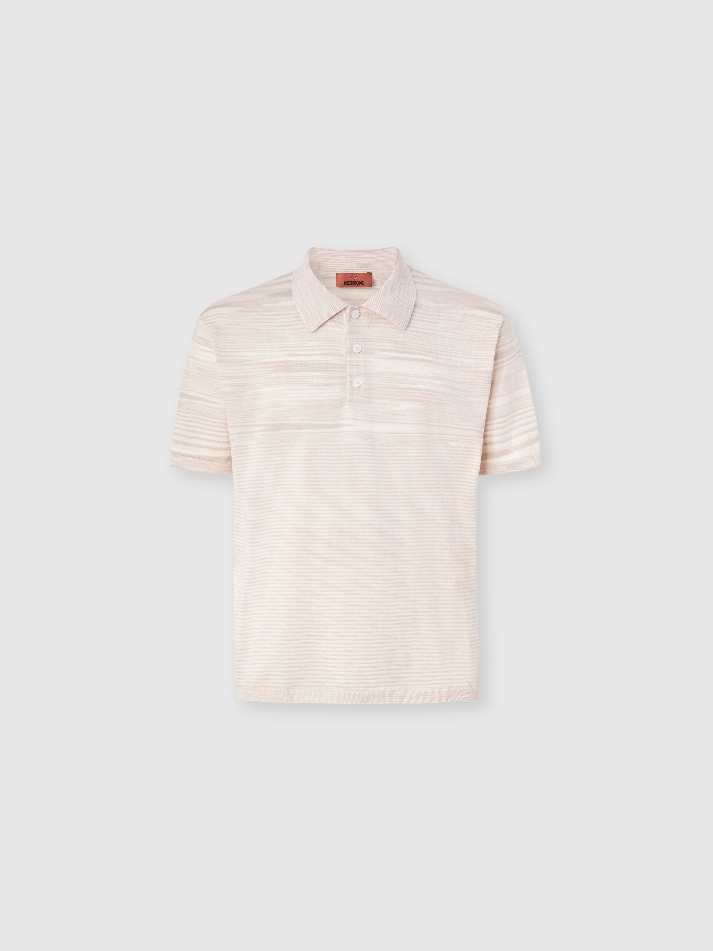 Flamed mercerized cotton polo shirt, Beige& White  - 0