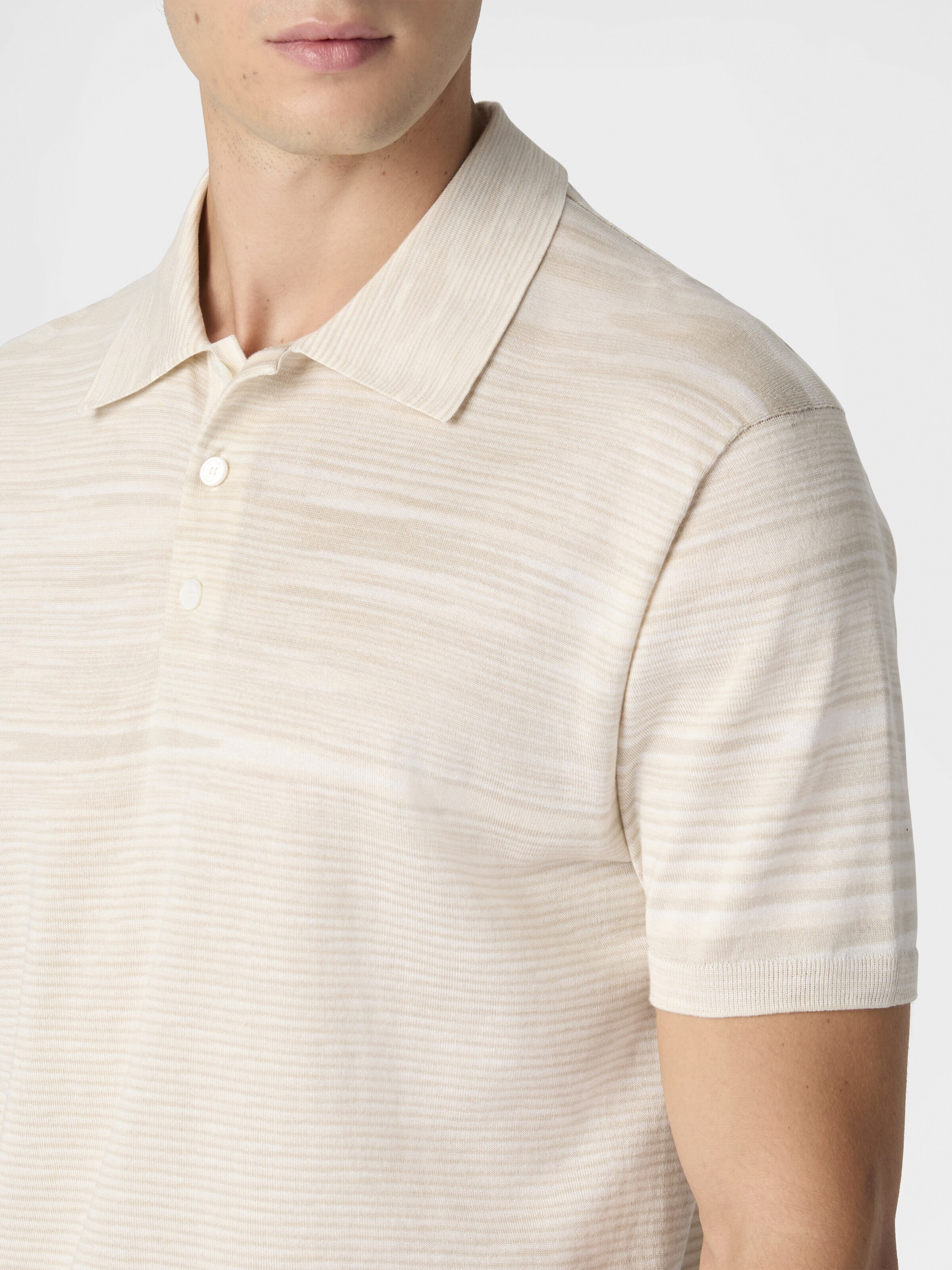 Flamed mercerized cotton polo shirt, Beige& White  - 4