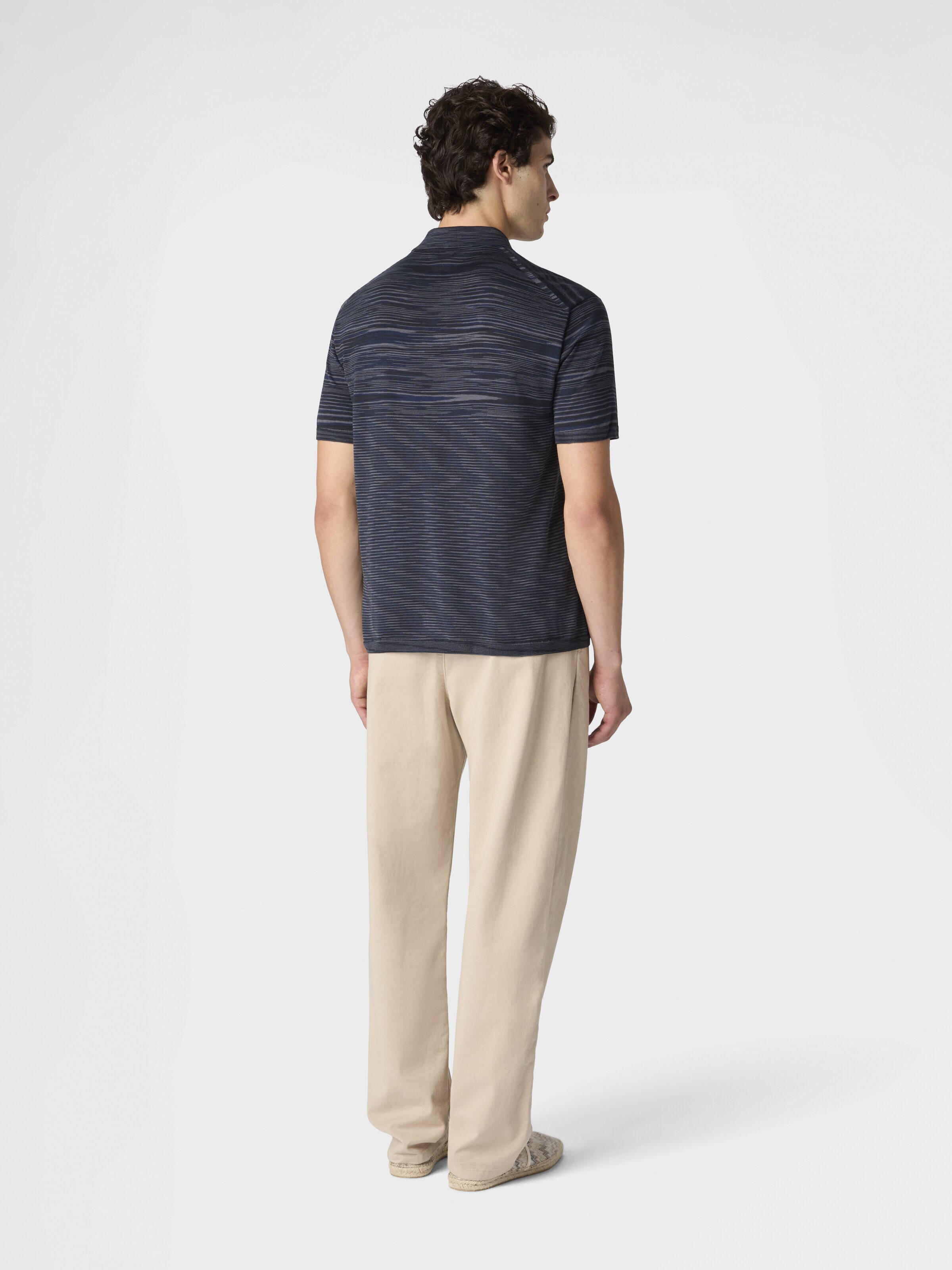 Flamed mercerized cotton polo shirt, Beige& White  - 2