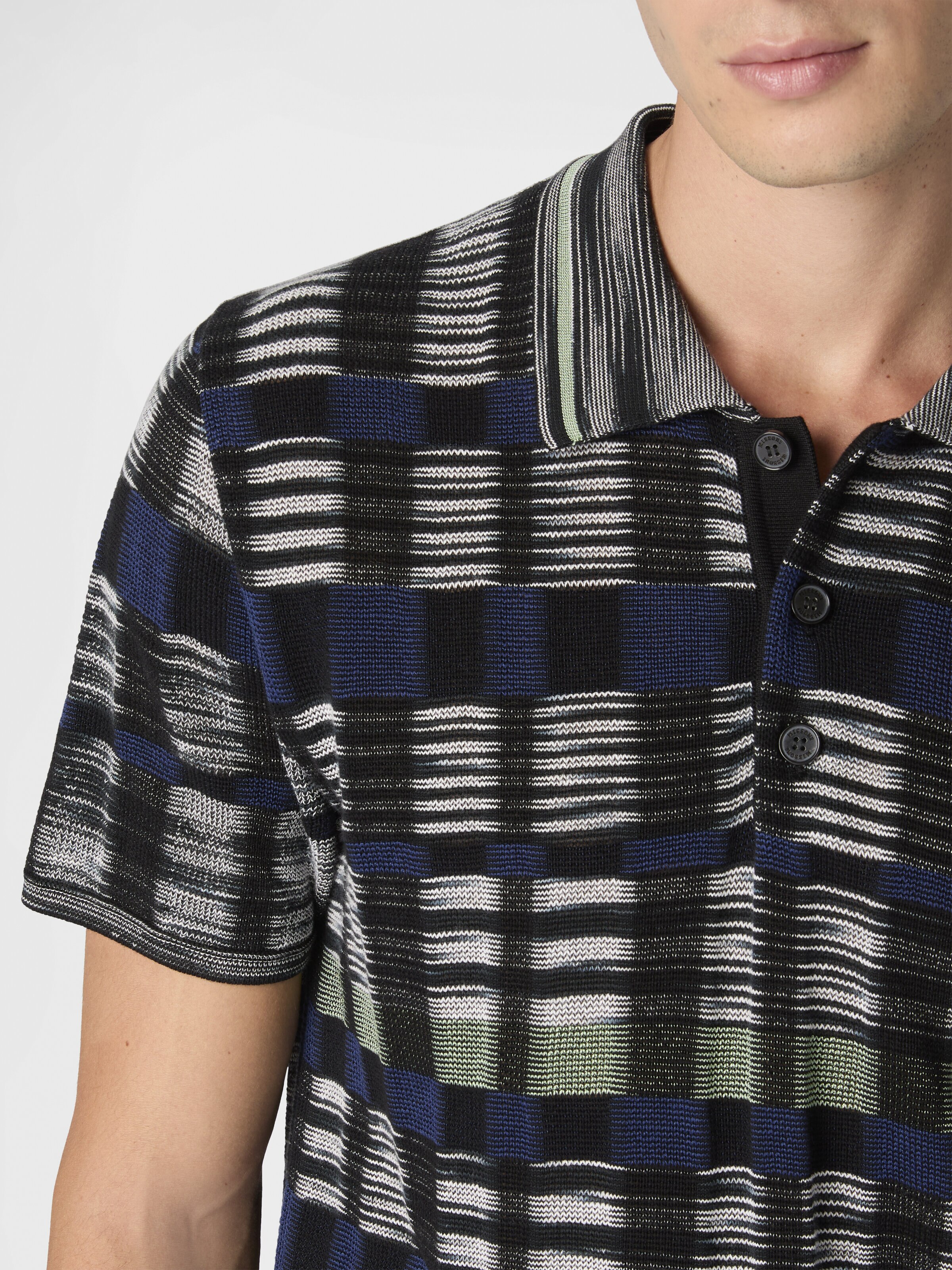 Cotton and viscose polo shirt with check pattern, Beige& White  - 4