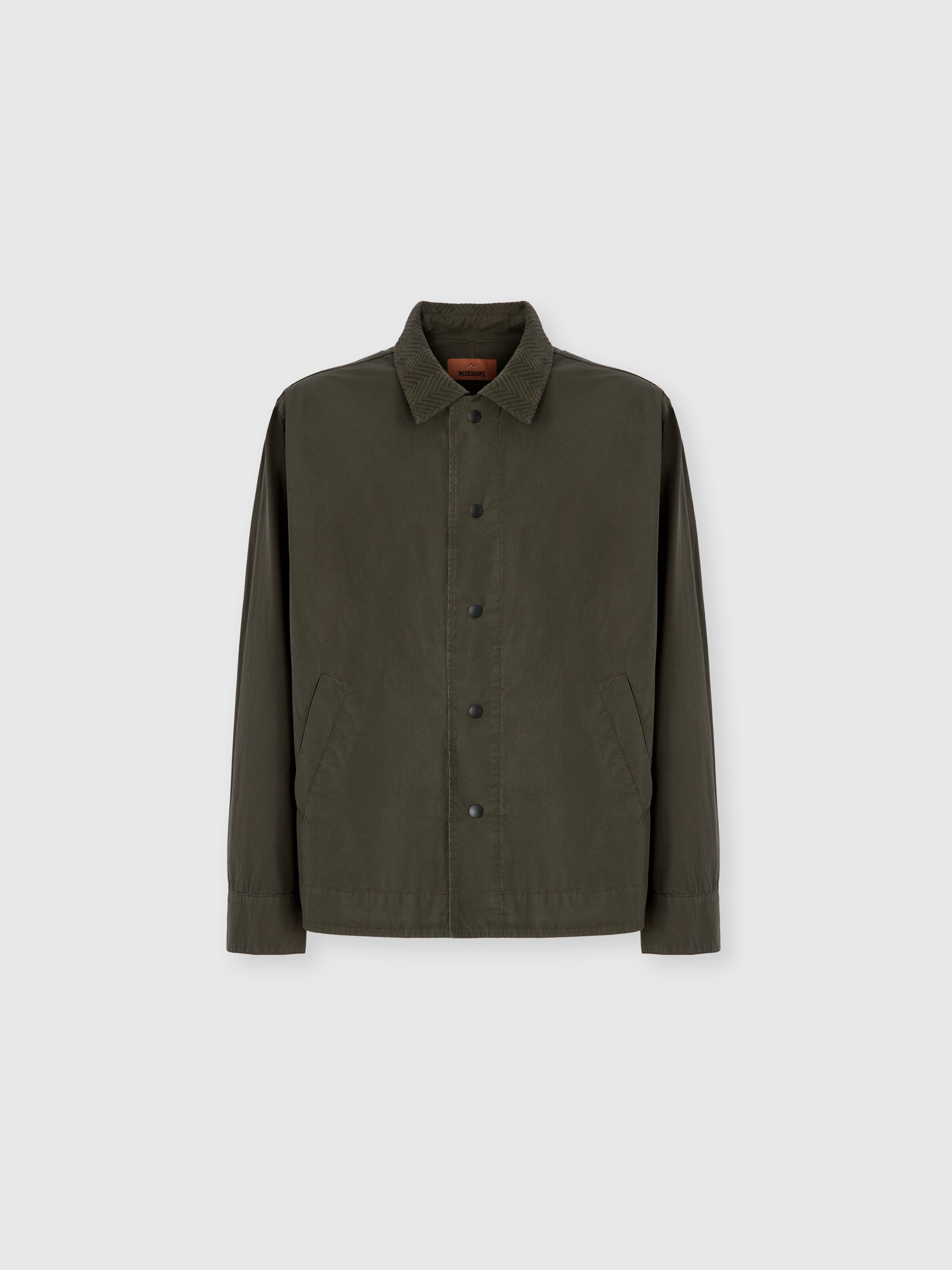 Cotton canvas overshirt with zigzag collar detail, Beige& White  - 0