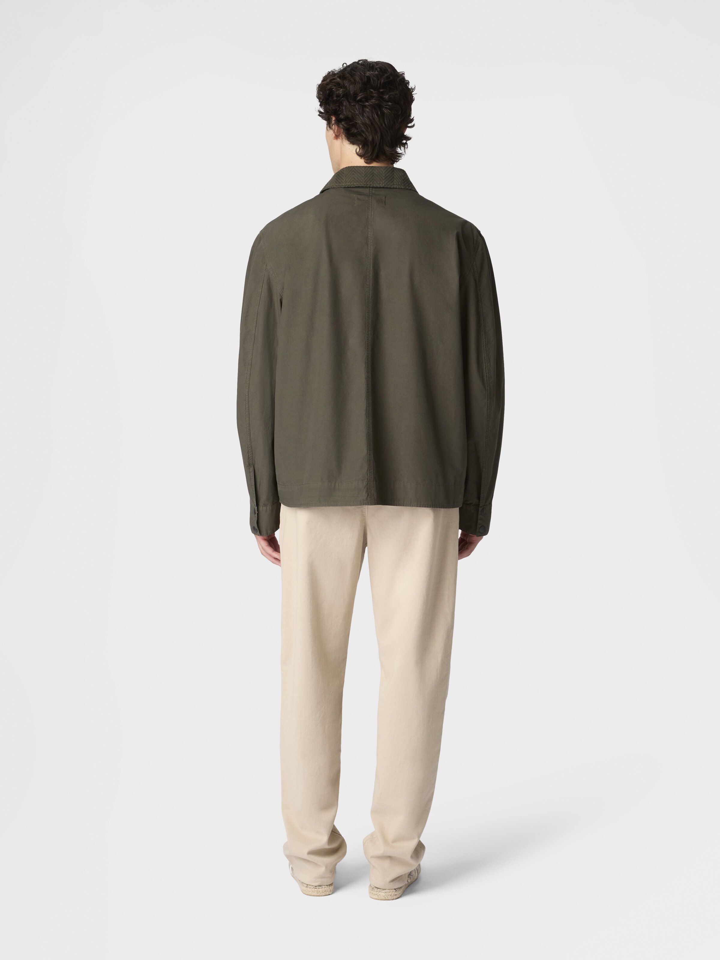 Cotton canvas overshirt with zigzag collar detail, Beige& White  - 2