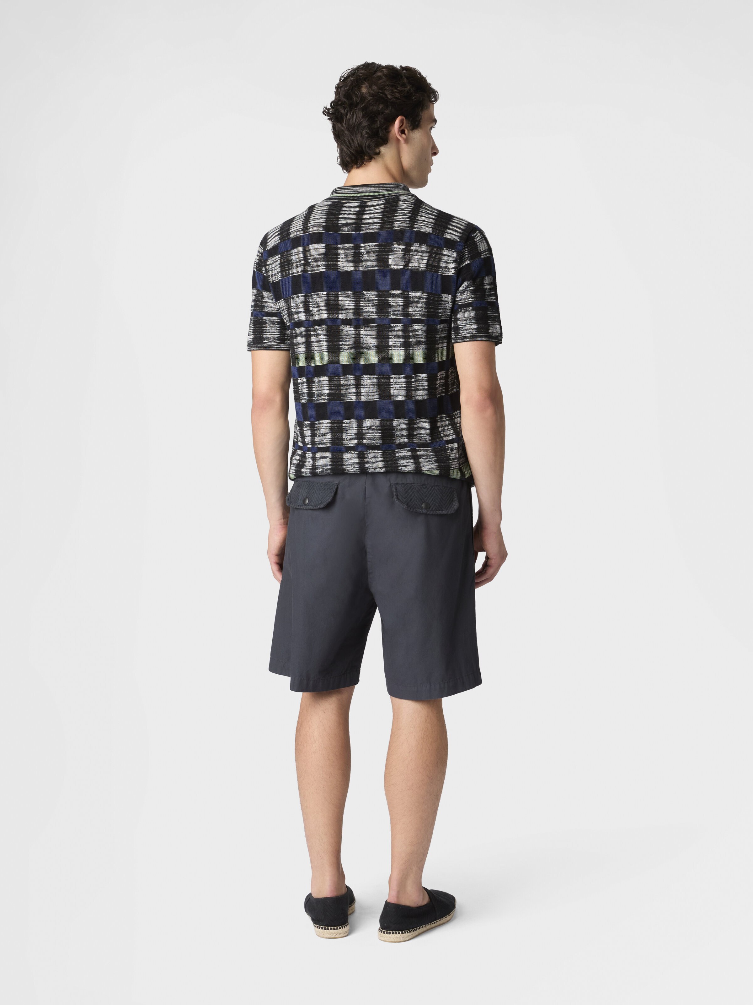 Bermudashorts aus Baumwolltwill mit Zickzackeinsatz, Beige& Weiß  - 2