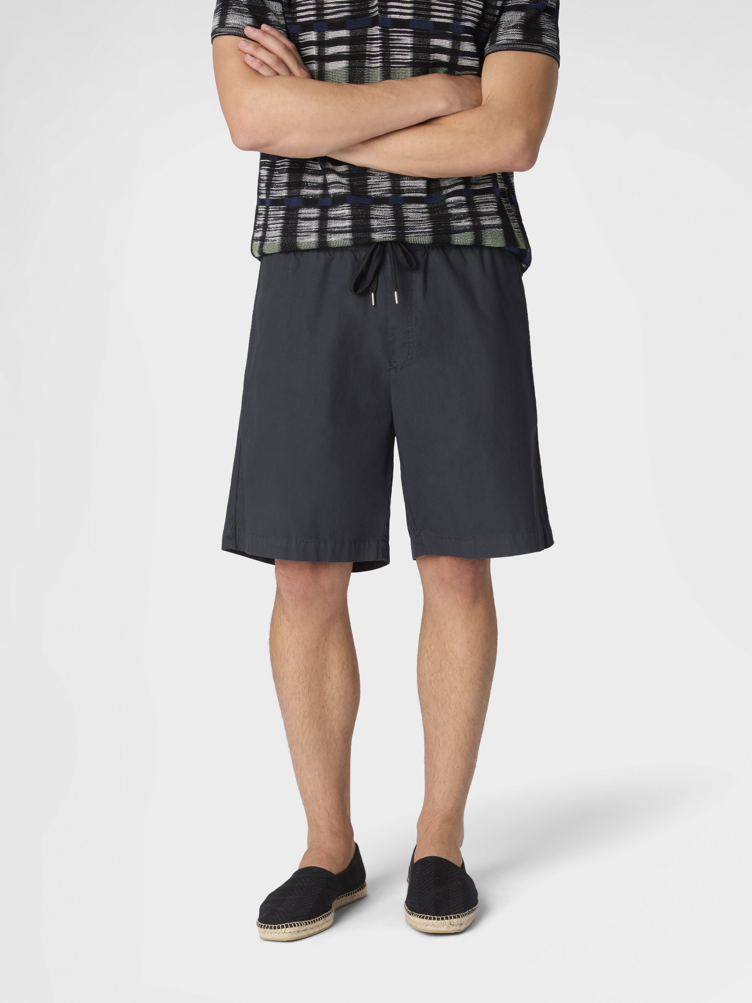 Bermudashorts aus Baumwolltwill mit Zickzackeinsatz, Beige& Weiß  - 3