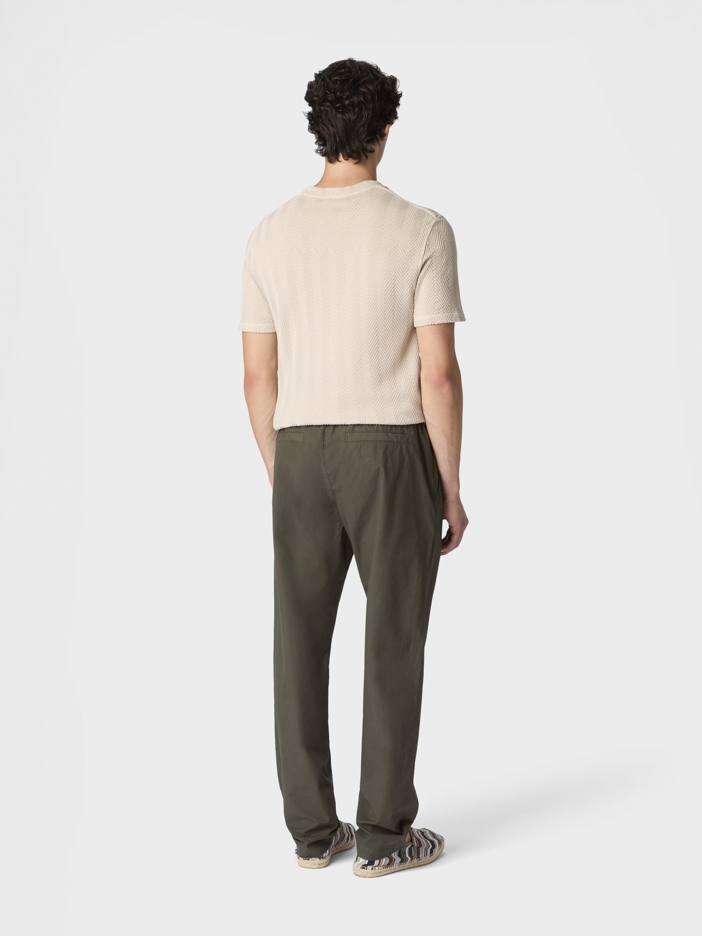 Cotton canvas trousers with zigzag insert, Beige& White  - 2