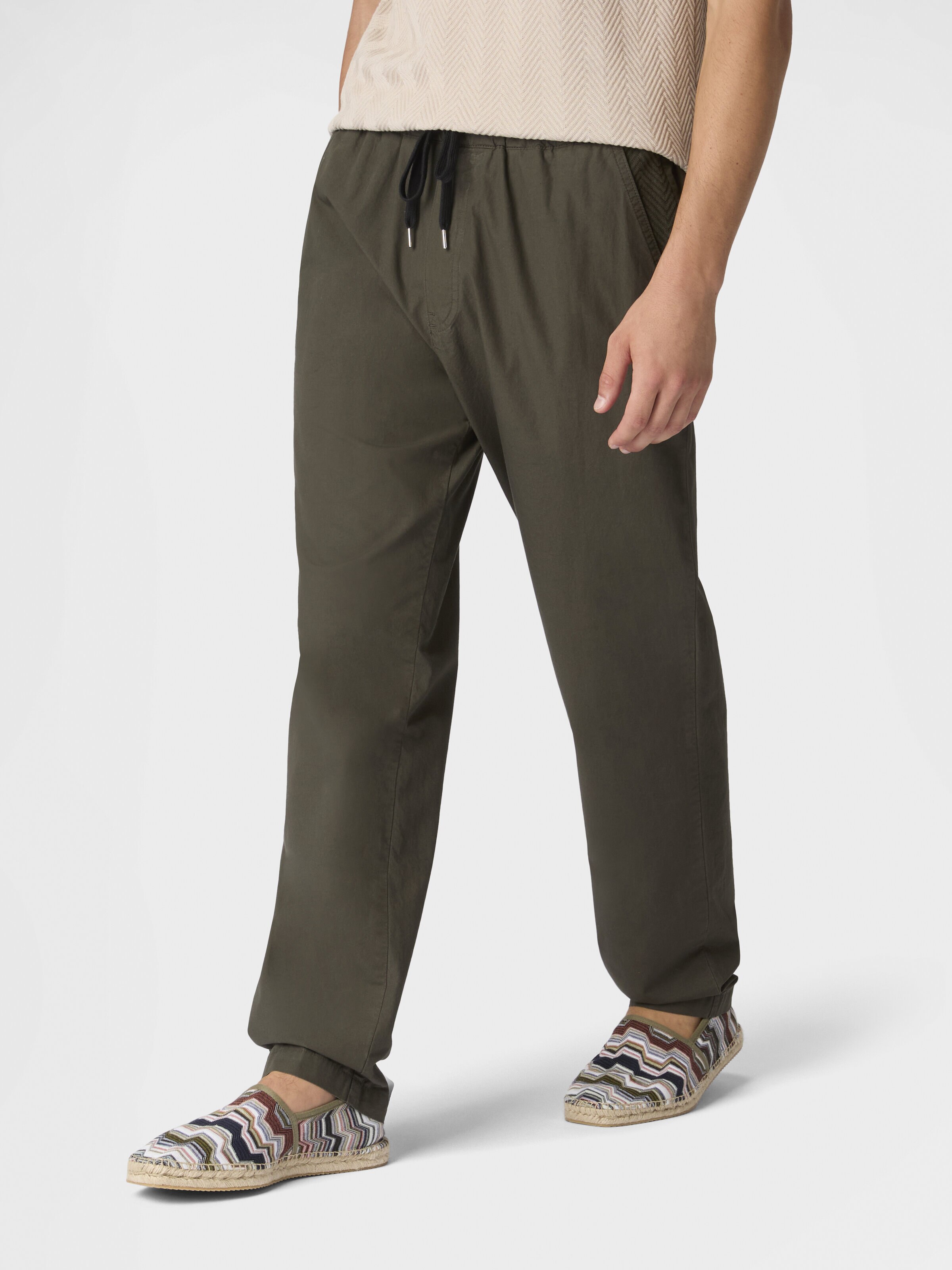 Cotton canvas trousers with zigzag insert, Beige& White  - 3