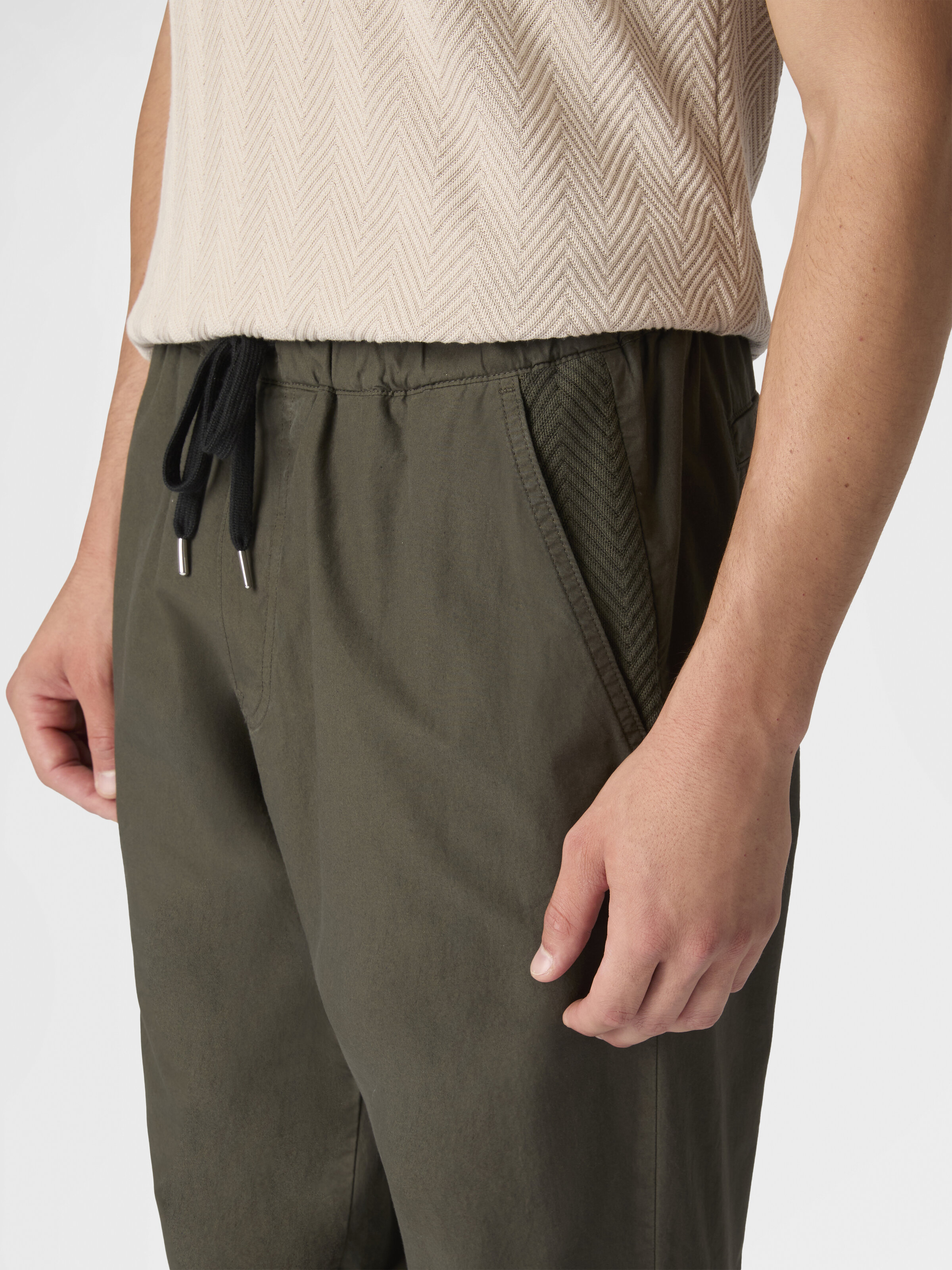 Cotton canvas trousers with zigzag insert, Beige& White  - 4