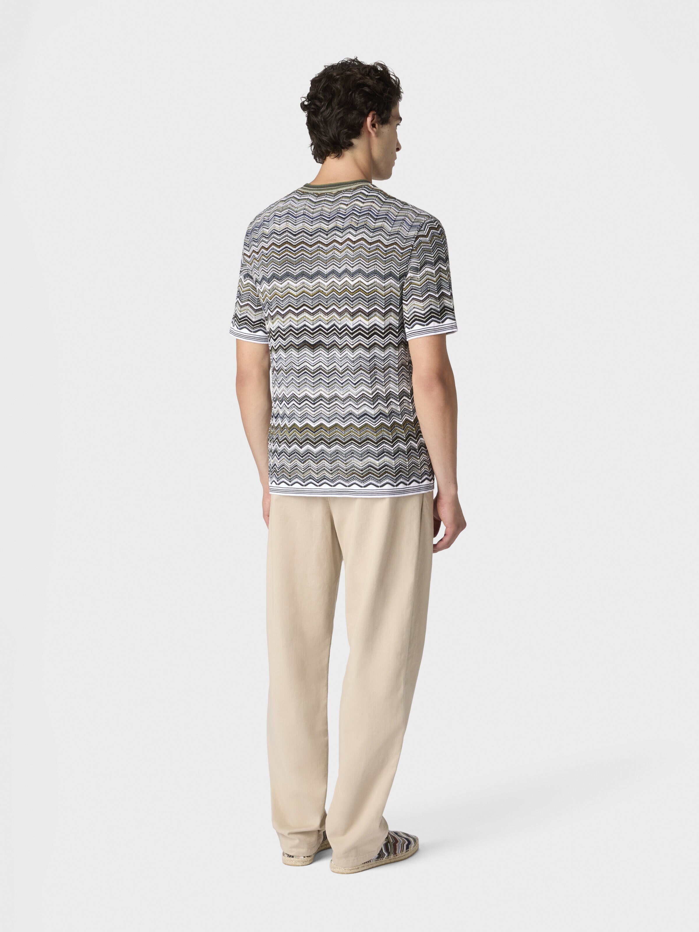 T-shirt en maille de coton à motif chevron, Beige& Blanc  - 2