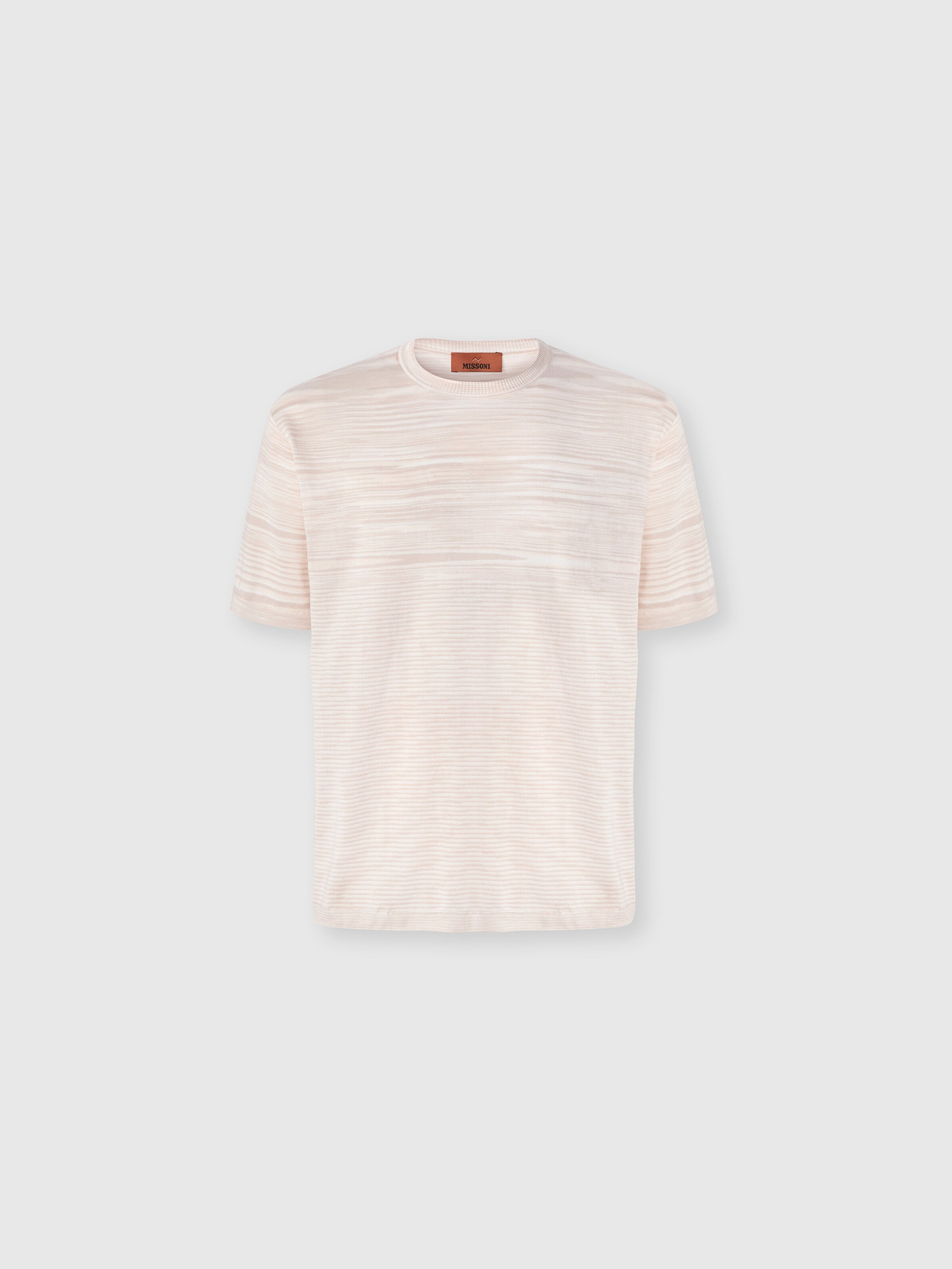 Flamed mercerized crew-neck cotton T-shirt, Beige& White  - 0