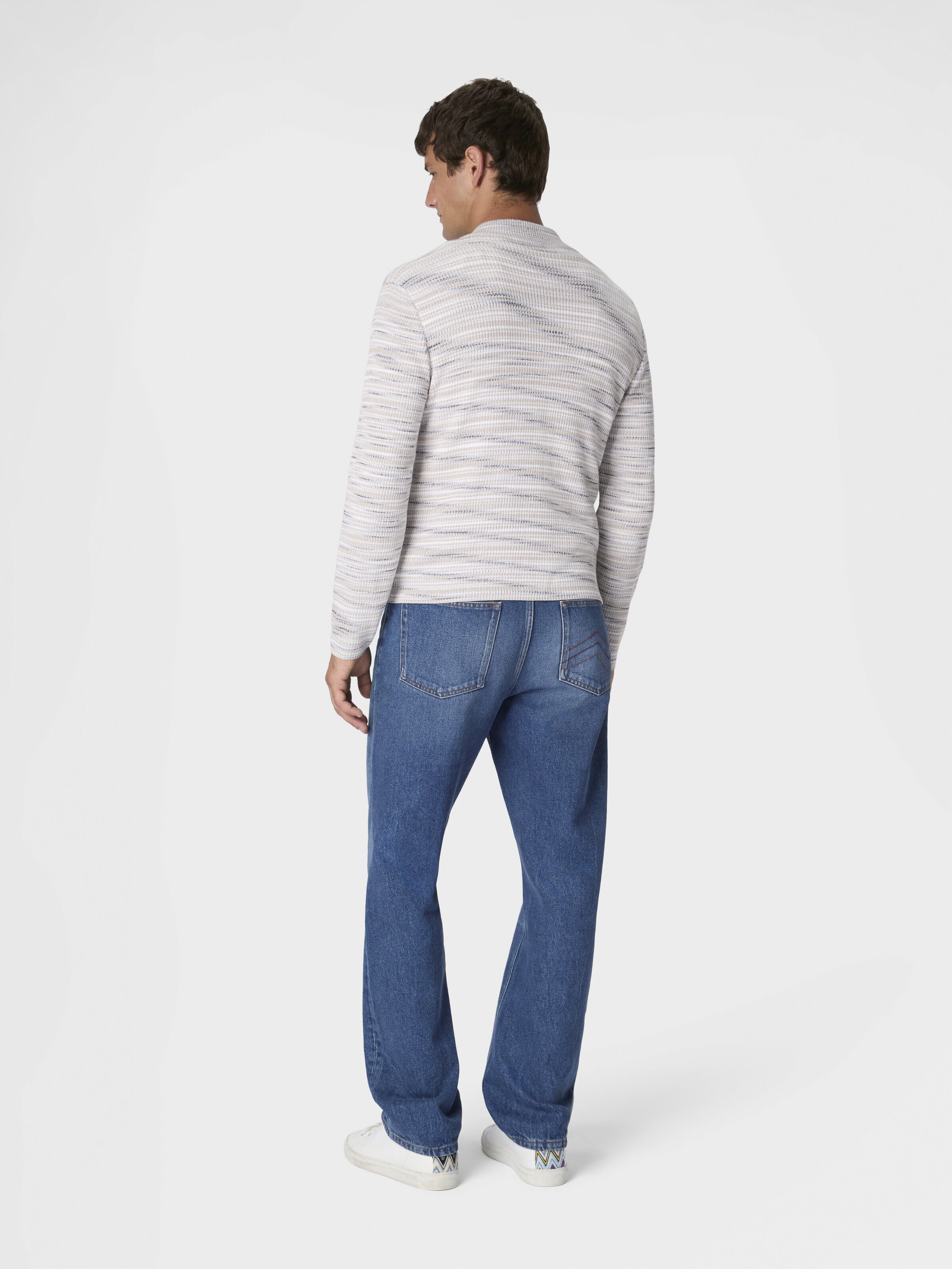 Ribbed cotton cardigan with mock neck and flamed texture, Multicoloured  - 2