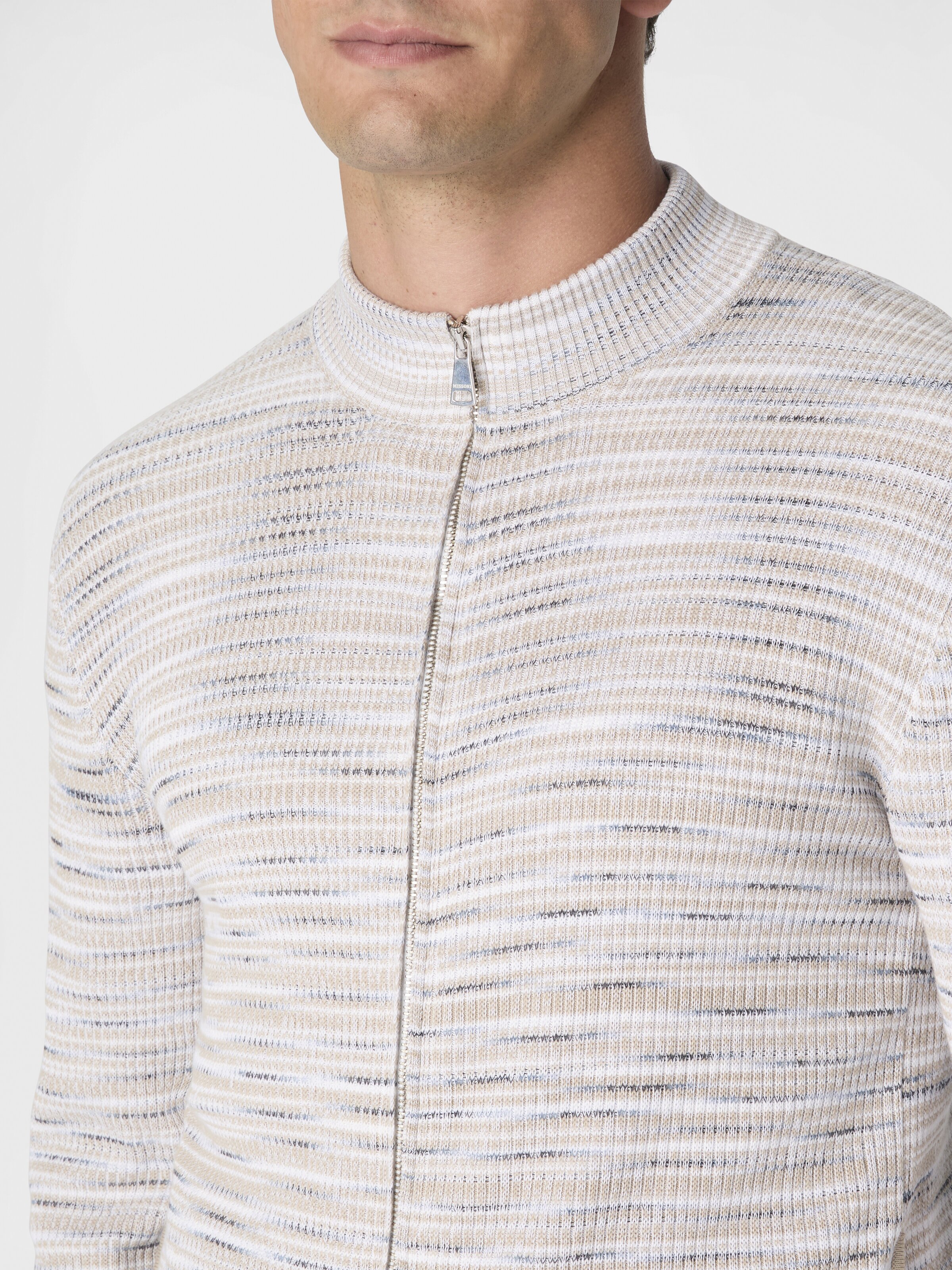 Ribbed cotton cardigan with mock neck and flamed texture, Multicoloured  - 4