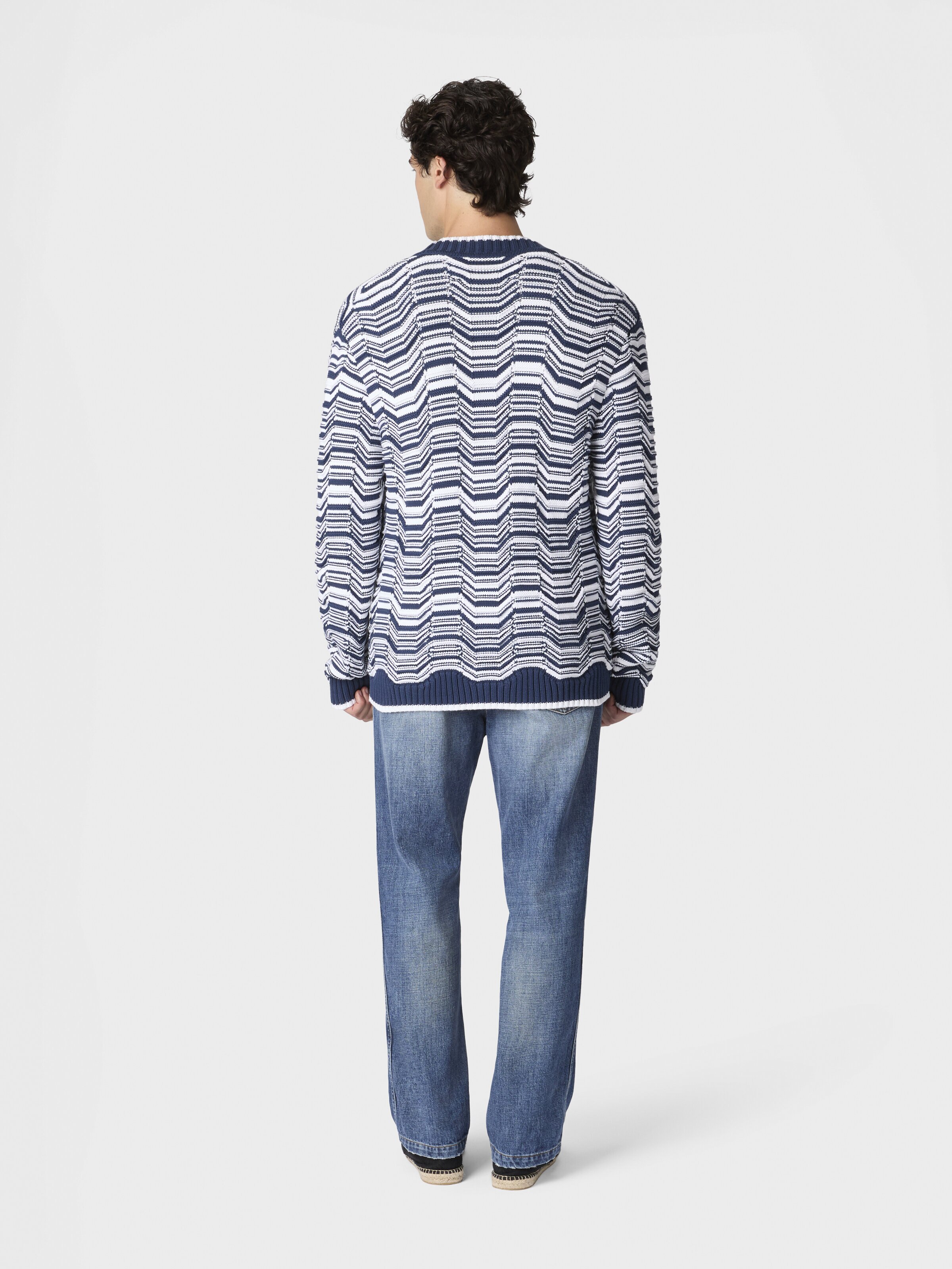 Cotton-blend cardigan with Greek motif, White & Blue - 2