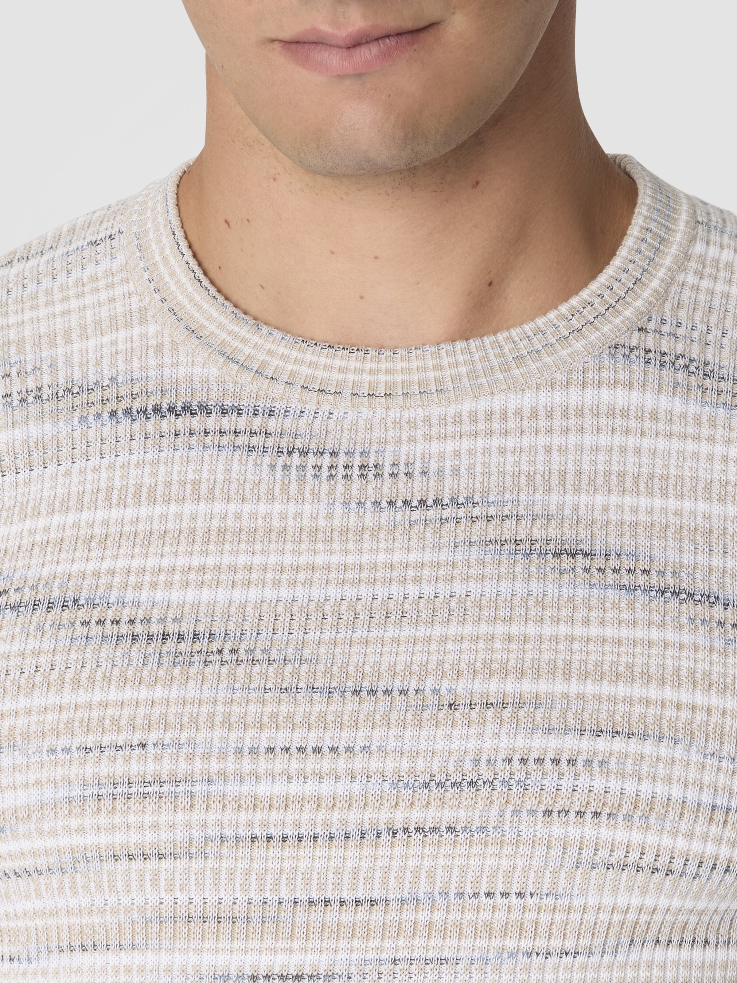 Ribbed crew-neck flamed cotton pullover, Multicoloured  - 4