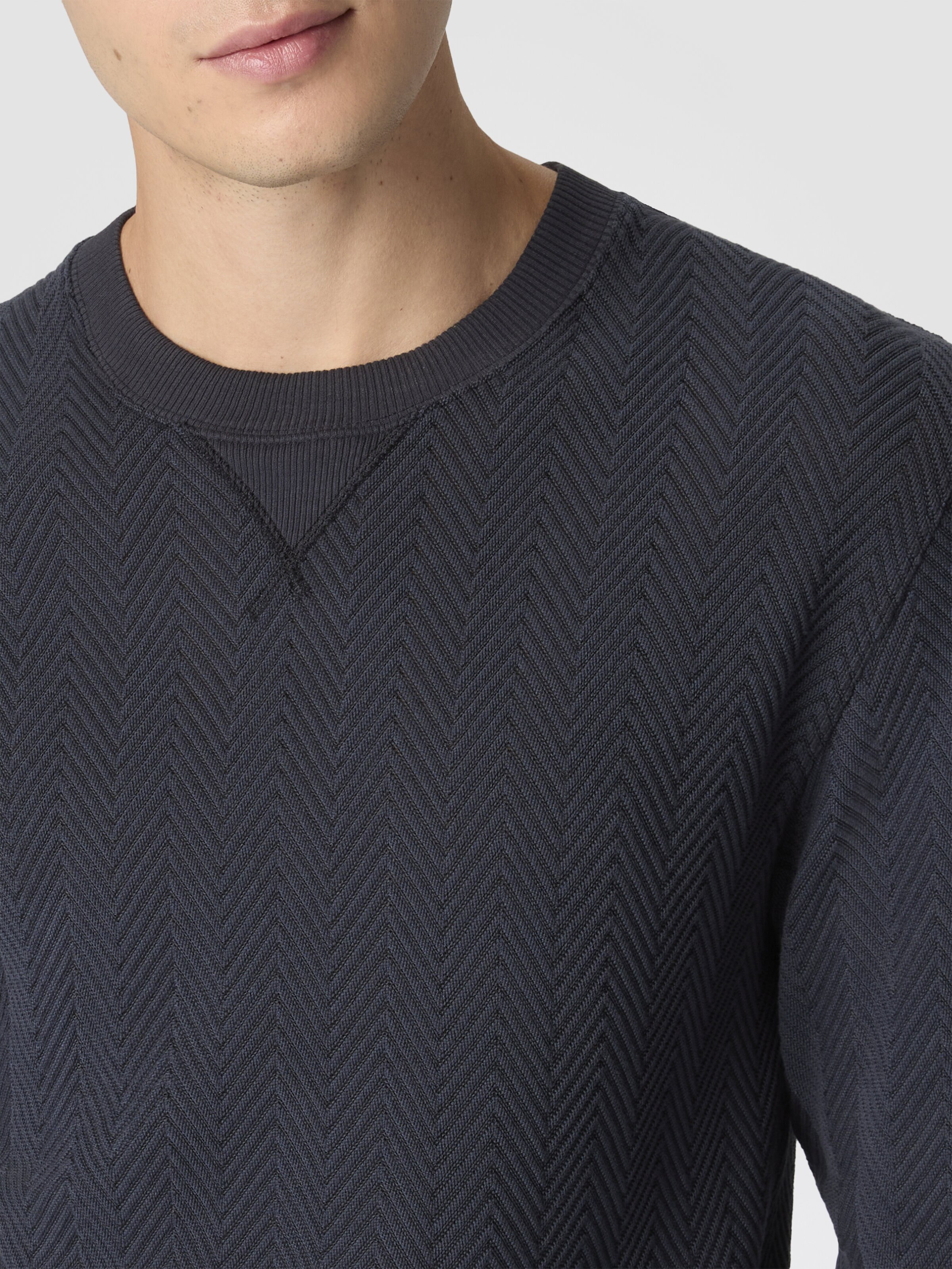 Crew-neck cotton and viscose sweatshirt with tone-on-tone zigzag pattern, Blue - 4