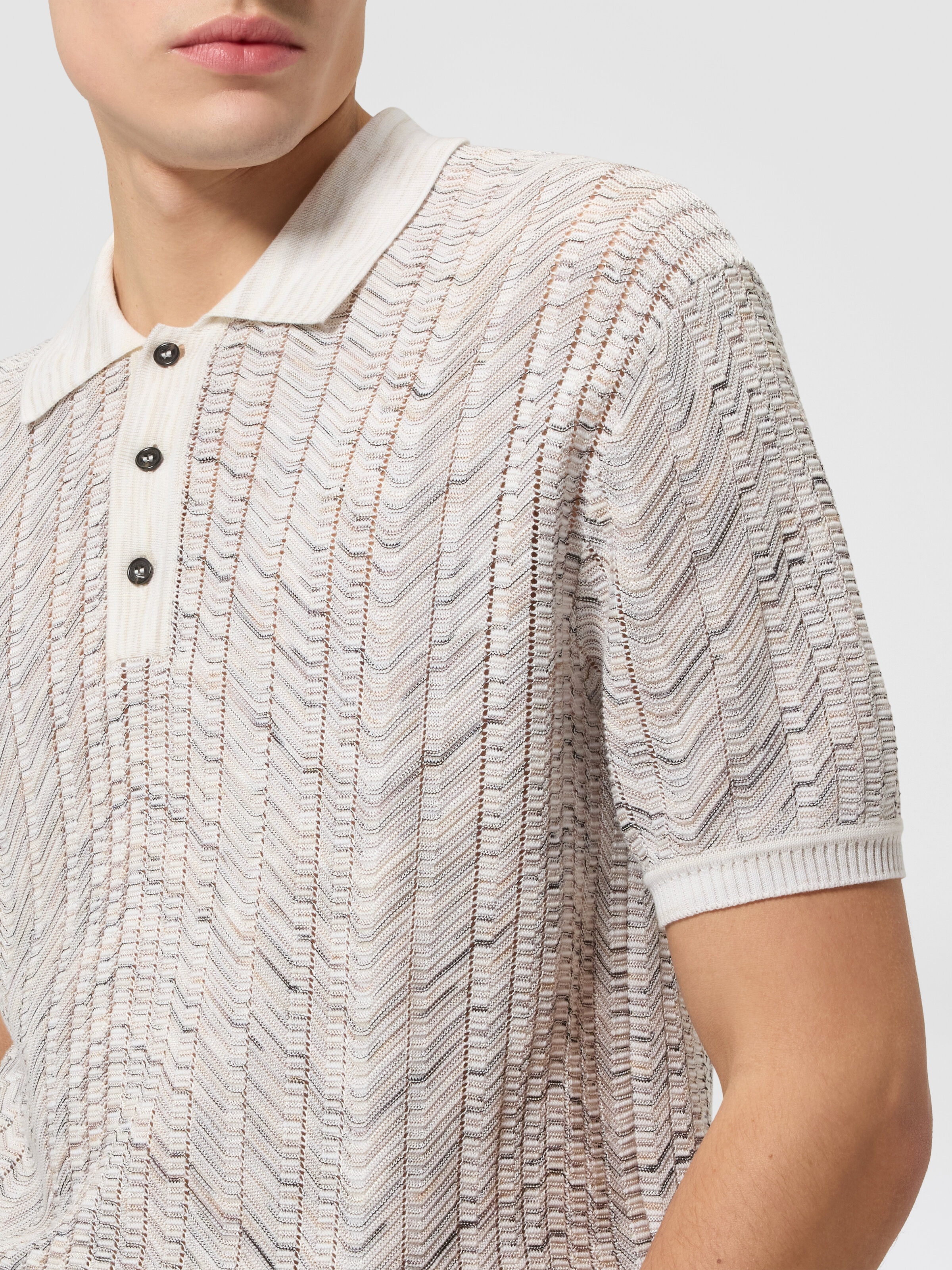 Openwork knit cotton and viscose polo shirt White & Beige | Missoni