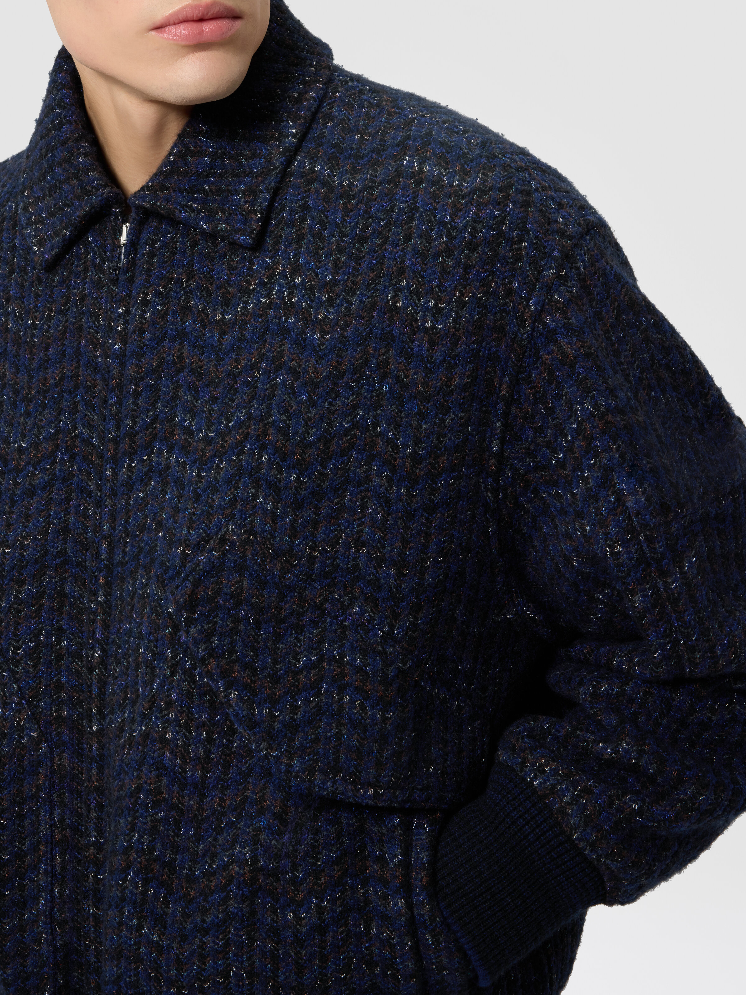 Cashmere and viscose bomber jacket with pockets Blue | Missoni